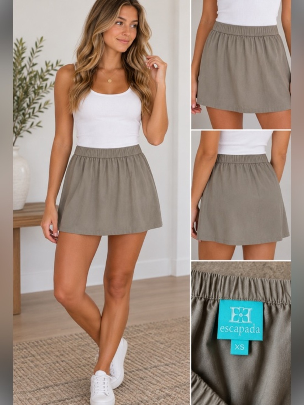 Escapada Taupe Gray Elastic Waist Mini Skirt Size XS